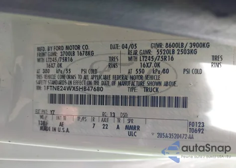 2005 Ford E-250 Commercial/Recreational from USA, damaged, VIN 1FTNE24WX5HB47680